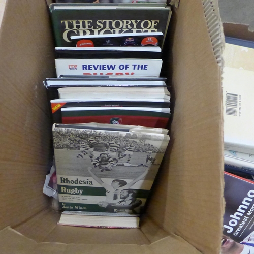 1083 - Five boxes of books, mainly sport related **PLEASE NOTE THIS LOT IS NOT ELIGIBLE FOR POSTING AND PAC... 