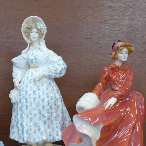 605 - Four Royal Worcester figures; The Victoria & Albert Museum Walking-Out Dresses of the 19th Century a... 