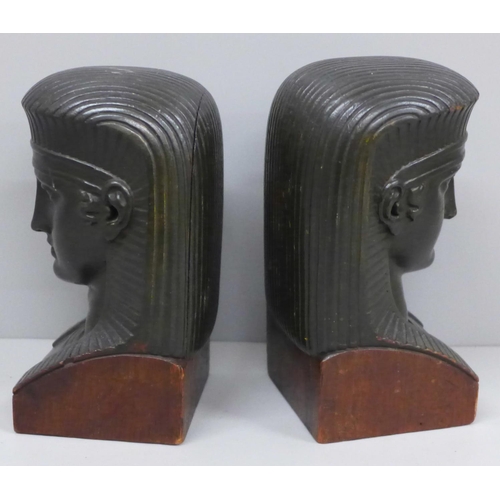 619 - A pair of Egyptian Pharoah head wooden bookends