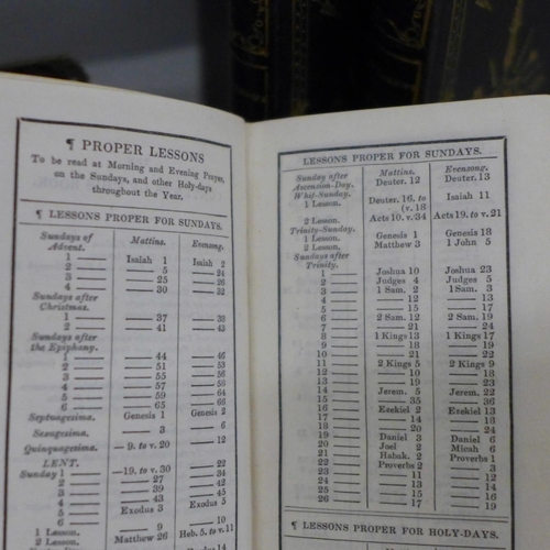 624 - Book of Common Prayer, The New Testament, Proper Lessons 1839, three volumes black leather with gold... 