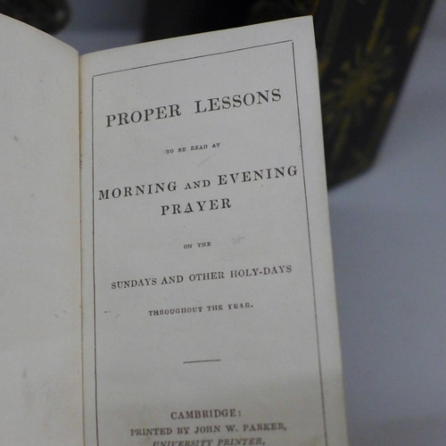 624 - Book of Common Prayer, The New Testament, Proper Lessons 1839, three volumes black leather with gold... 