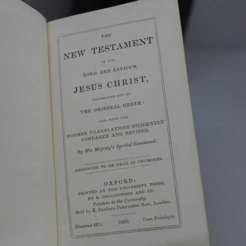 624 - Book of Common Prayer, The New Testament, Proper Lessons 1839, three volumes black leather with gold... 