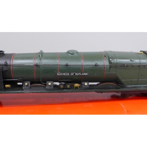 639 - A Hornby OO gauge locomotive and tender, Duchess of Rutland, missing main under-carriage in loco