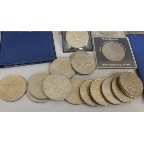 652 - Eighty-nine commemorative crowns and ten books of first decimal coins, 1971