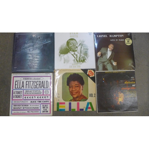 653 - Fourteen jazz vinyl LP records including Miles Davis, Duke Ellington, Ella Fitzgerald, etc.