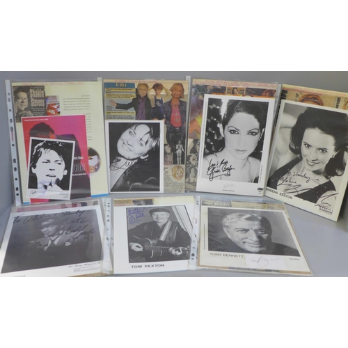 666 - Signed photographs; Tony Bennett, Gloria Estefan, Tom Paxton, Kid Creole, Sheena Easton, Lulu and Sh... 