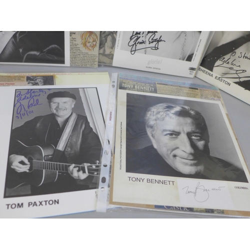 666 - Signed photographs; Tony Bennett, Gloria Estefan, Tom Paxton, Kid Creole, Sheena Easton, Lulu and Sh... 