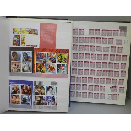 667 - Two albums of GB stamps, mainly mint, (machins and commemorative)