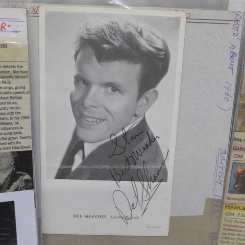 685 - Autographed photographs including Van Morrison, Del Shannon, Marianne Faithfull, Alan Freeman, Andy ... 