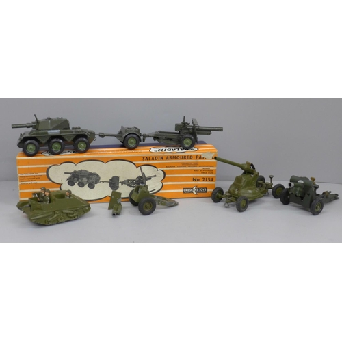 691 - A Crescent Toys Saladin Armoured Patrol Unit number 2154, a Britains Royal Artillery 4.5