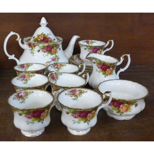 703 - A Royal Albert Old Country Roses six setting tea set, one extra tea cup