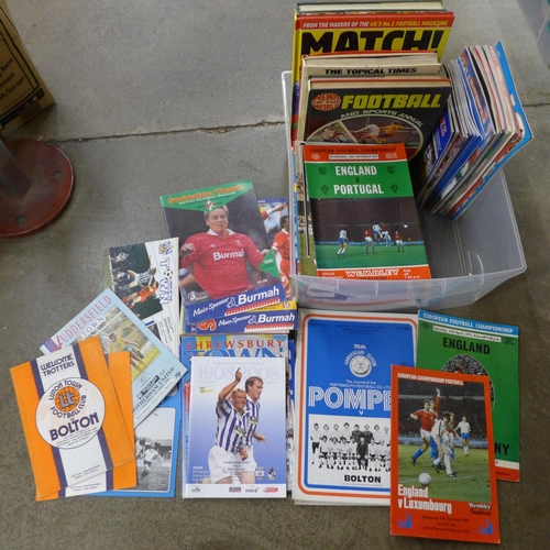 704 - Sporting memorabilia; a large box of football annuals and programmes including England international... 