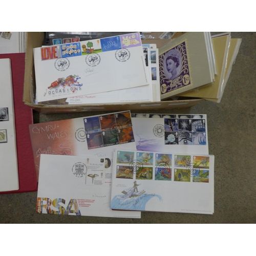 728 - Stamps; a box of GB stamps, covers, etc.