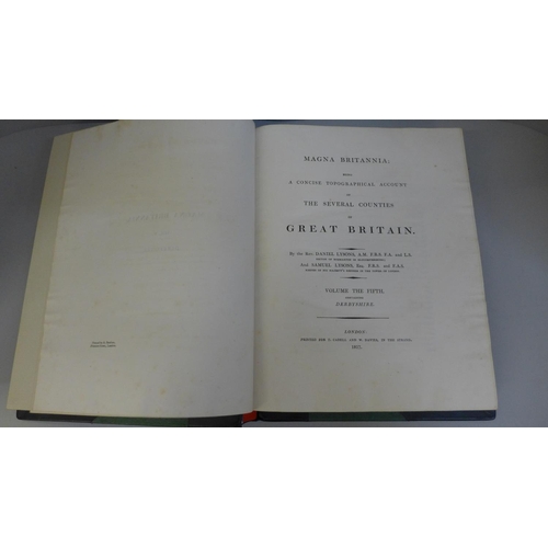 740 - One volume; Magna Britannia, Derbyshire, Lysons & Lysons, published 1817, rebound in leather with pr... 