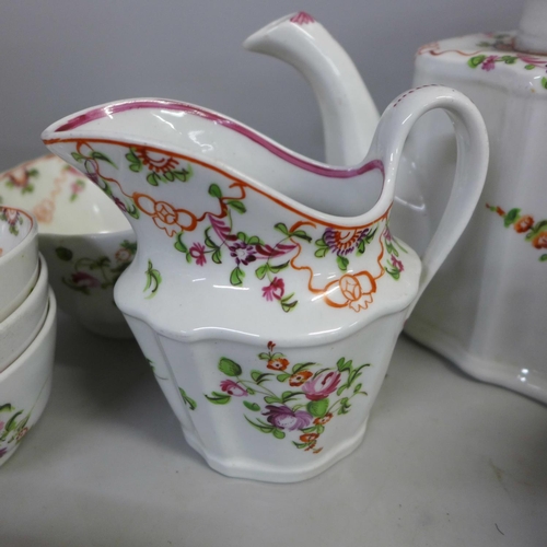 766 - An 18th Century Newhall porcelain tea set which includes tea pot and twelve tea bowls and saucers de... 