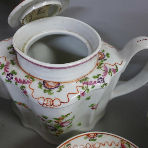 766 - An 18th Century Newhall porcelain tea set which includes tea pot and twelve tea bowls and saucers de... 