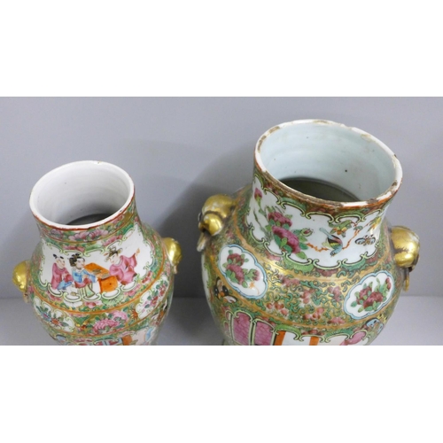 781 - Two 19th Century Chinese Export famille rose vases and covers, tallest 34cm