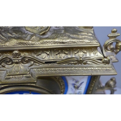 791 - A French 2nd Empire style mantel clock with a gilt spelter ornamented case, circa 1860, the case wit... 