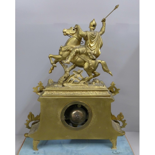 791 - A French 2nd Empire style mantel clock with a gilt spelter ornamented case, circa 1860, the case wit... 