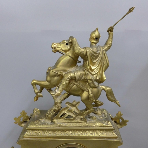 791 - A French 2nd Empire style mantel clock with a gilt spelter ornamented case, circa 1860, the case wit... 