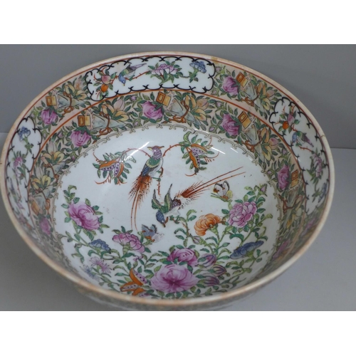 792 - A 19th Century Chinese Export famille rose punch bowl, six character mark to base, 30cm