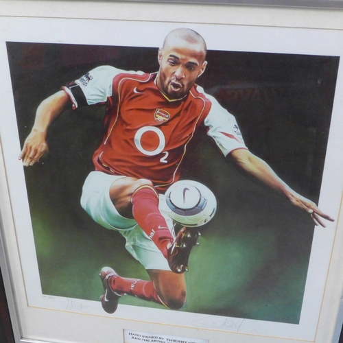 802 - A Robert Highton limited edition print of Thierry Henry, hand signed by both, framed