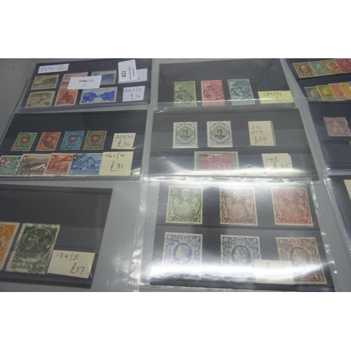 822 - Stamps; better stamps and sets on 20 stock cards, (all identified and catalogued at over £1,500)