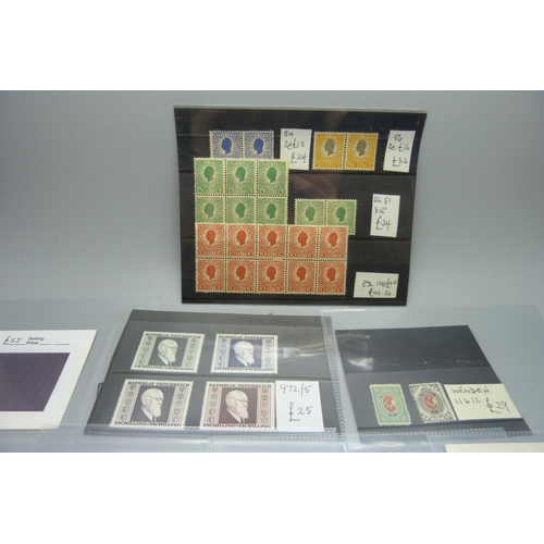 822 - Stamps; better stamps and sets on 20 stock cards, (all identified and catalogued at over £1,500)