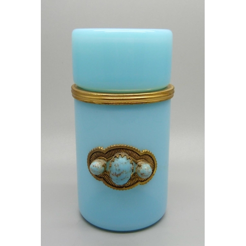 841 - A French glass dressing table box with turquoise decoration, circa 1920, 12cm