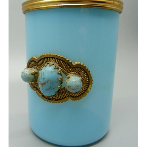 841 - A French glass dressing table box with turquoise decoration, circa 1920, 12cm