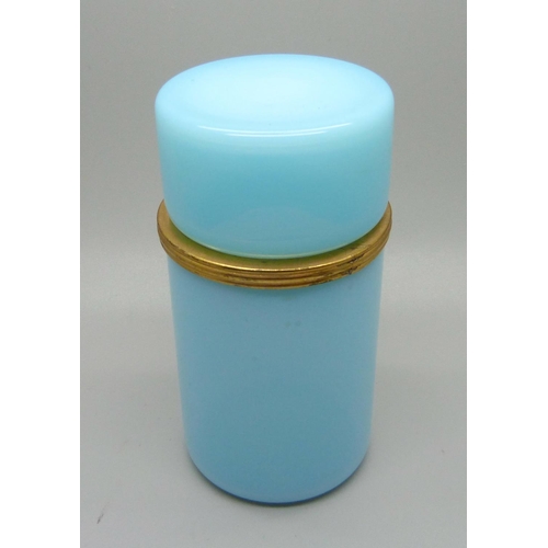 841 - A French glass dressing table box with turquoise decoration, circa 1920, 12cm