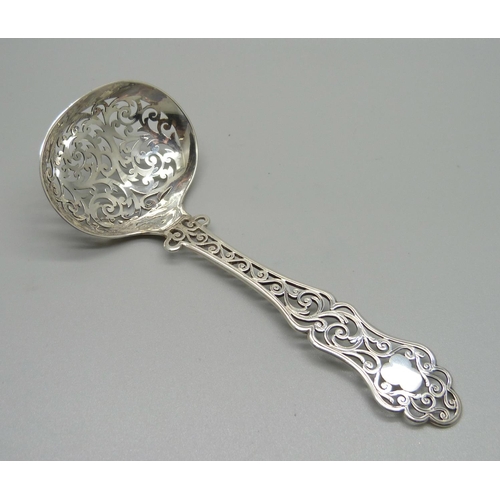 842 - A Victorian silver sifter spoon by George Unite, Birmingham 1854, 28g, 14cm