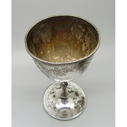 843 - A Victorian silver goblet, London 1874, with inscription, 86g, a/f