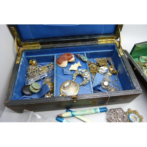 845 - Two jewellery boxes with vintage jewellery, etc.