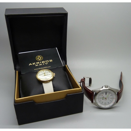 847 - An Akribos wristwatch with diamond set dial and a Jeep wristwatch