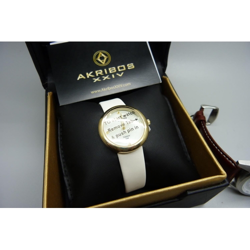 847 - An Akribos wristwatch with diamond set dial and a Jeep wristwatch