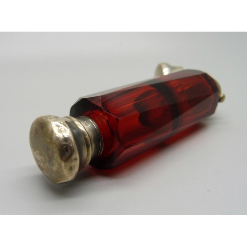 856 - A ruby glass double scent bottle, a/f