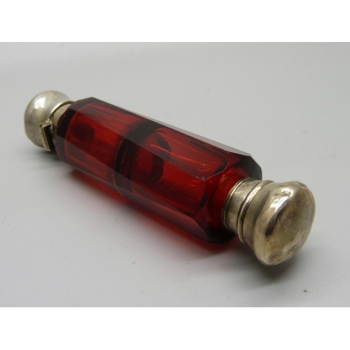 856 - A ruby glass double scent bottle, a/f