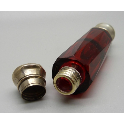 856 - A ruby glass double scent bottle, a/f