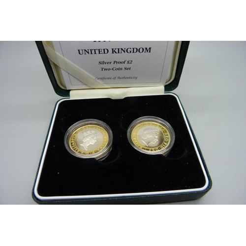 858 - A The Royal Mint 1997/1998 silver proof £2 x2 coin set, boxed with certificate