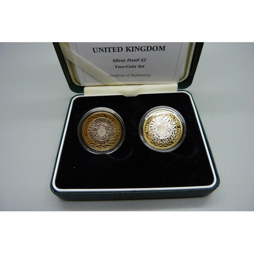 858 - A The Royal Mint 1997/1998 silver proof £2 x2 coin set, boxed with certificate