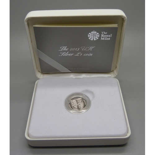 859 - A The Royal Mint 2013 UK silver £1 coin, boxed with certificate