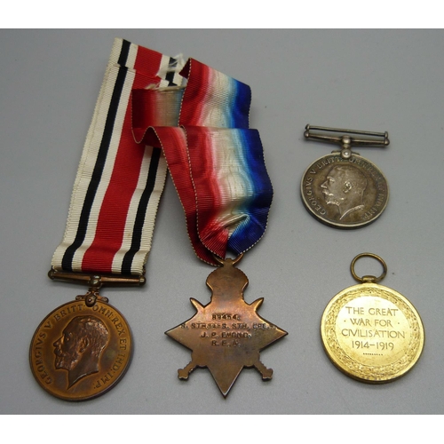 876 - Family medals, a pair of WWI medals to 21557 Pte. J Emond W. Rid. R., a WWI Star to 89454 S. Sth.-A-... 