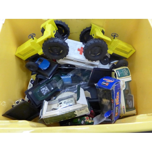 2072 - A box of toy cars including Top Boy die-cast metal truck, Corgi Charrington of London, Lancia Delta,... 