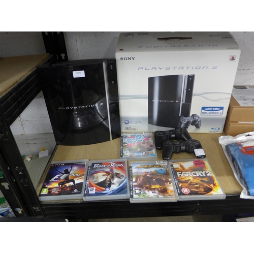 2076 - A Playstation 3 console with 5 games including Little Big Planet and Motorstorm and two Playstation ... 