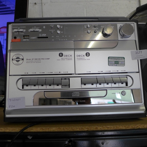 2177 - A Steepletone turntable, cassette, radio and CD system - model no. BTSMC386 Pro Comp