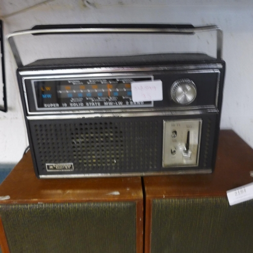 2184 - A Pye radio tuner, a Clarentone Capri GT portable radio, portable Sango reel to reel and two Dynatro... 