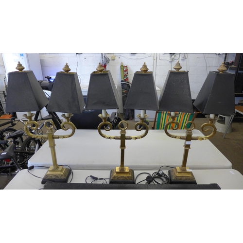 2216 - 3 Metal gold leaf effect lamps - Police repossession