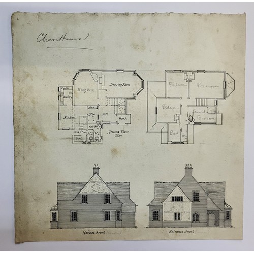 265A - A folio of architectural drawings, mainly Henry Stuart Goodhart-Rendel, pen, ink and watercolours an... 