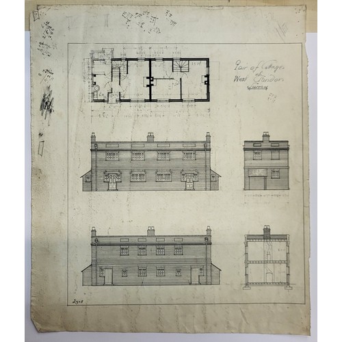 265A - A folio of architectural drawings, mainly Henry Stuart Goodhart-Rendel, pen, ink and watercolours an... 